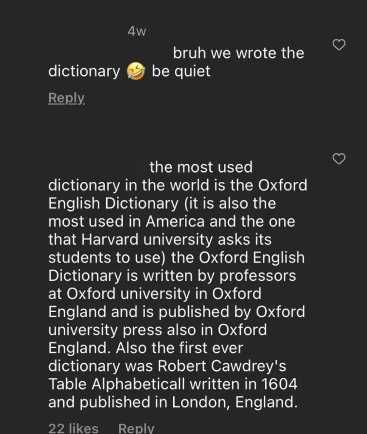 bruh we (americans) wrote the dictionary be quiet