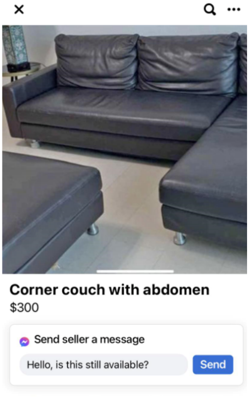 corner couch with abdomen