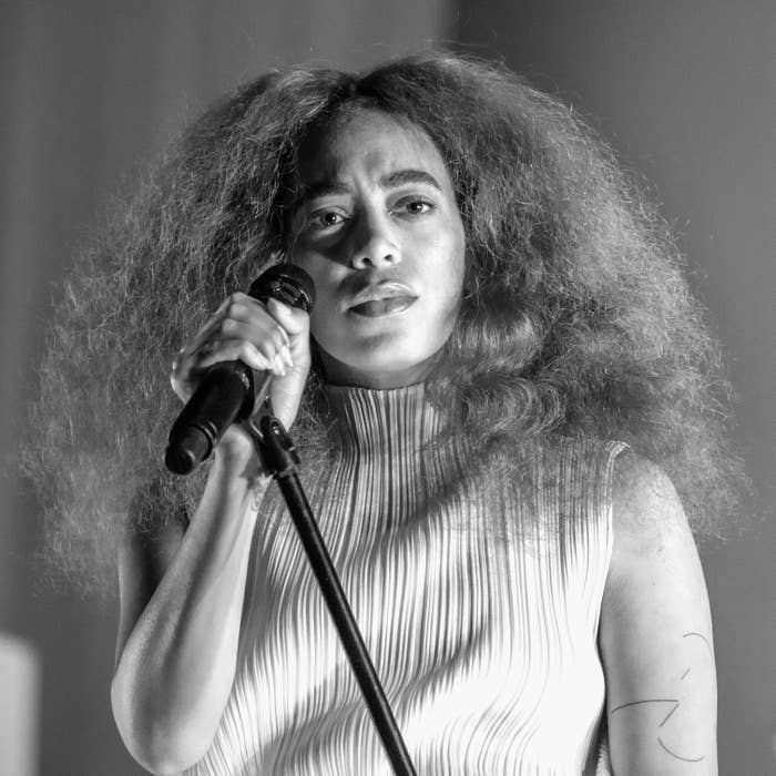 Closeup of Solange performing on stage