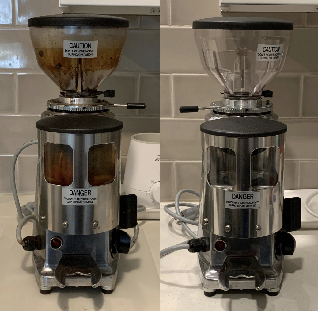 a dirty vs. clean espresso machine