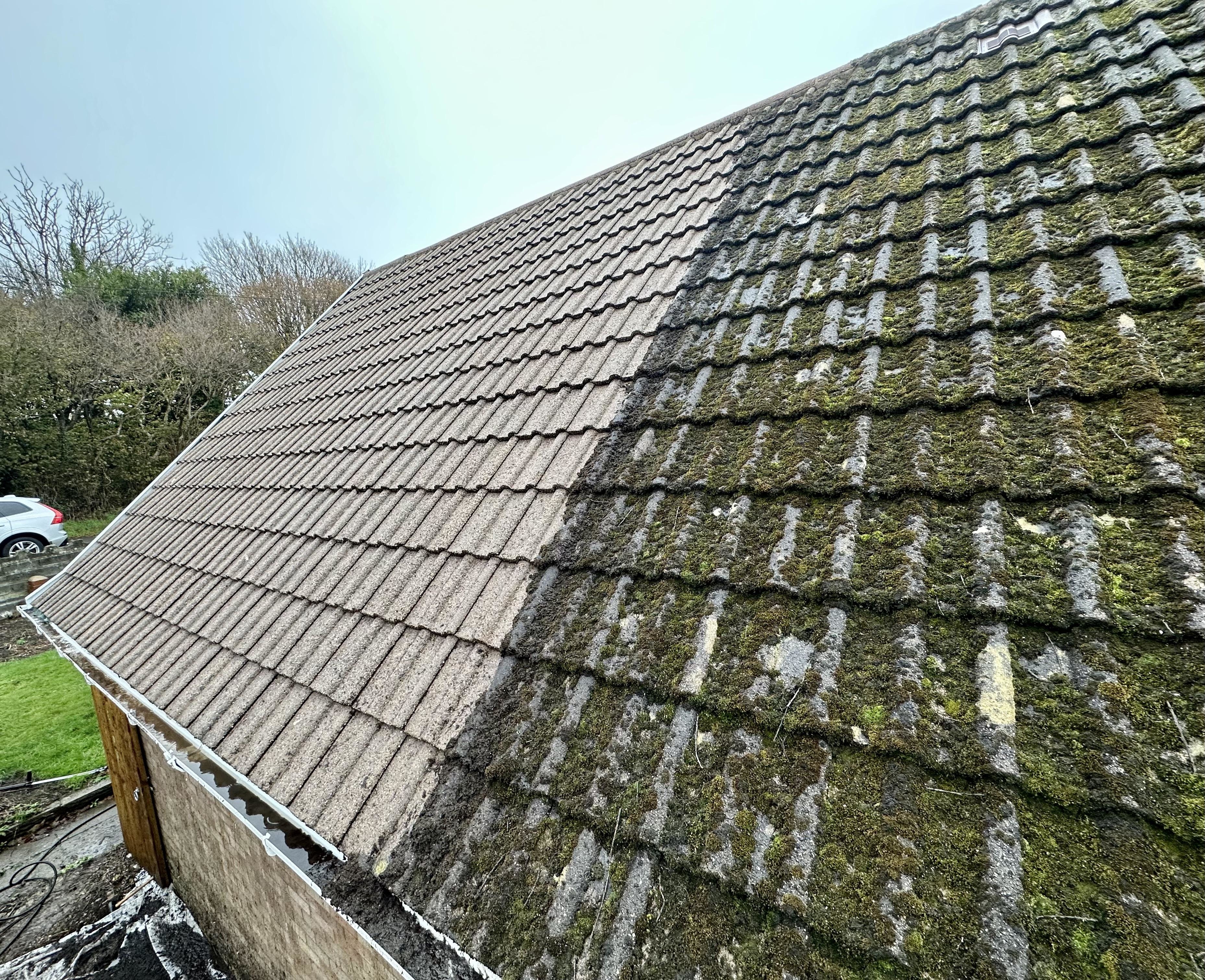 a roof mid-clean