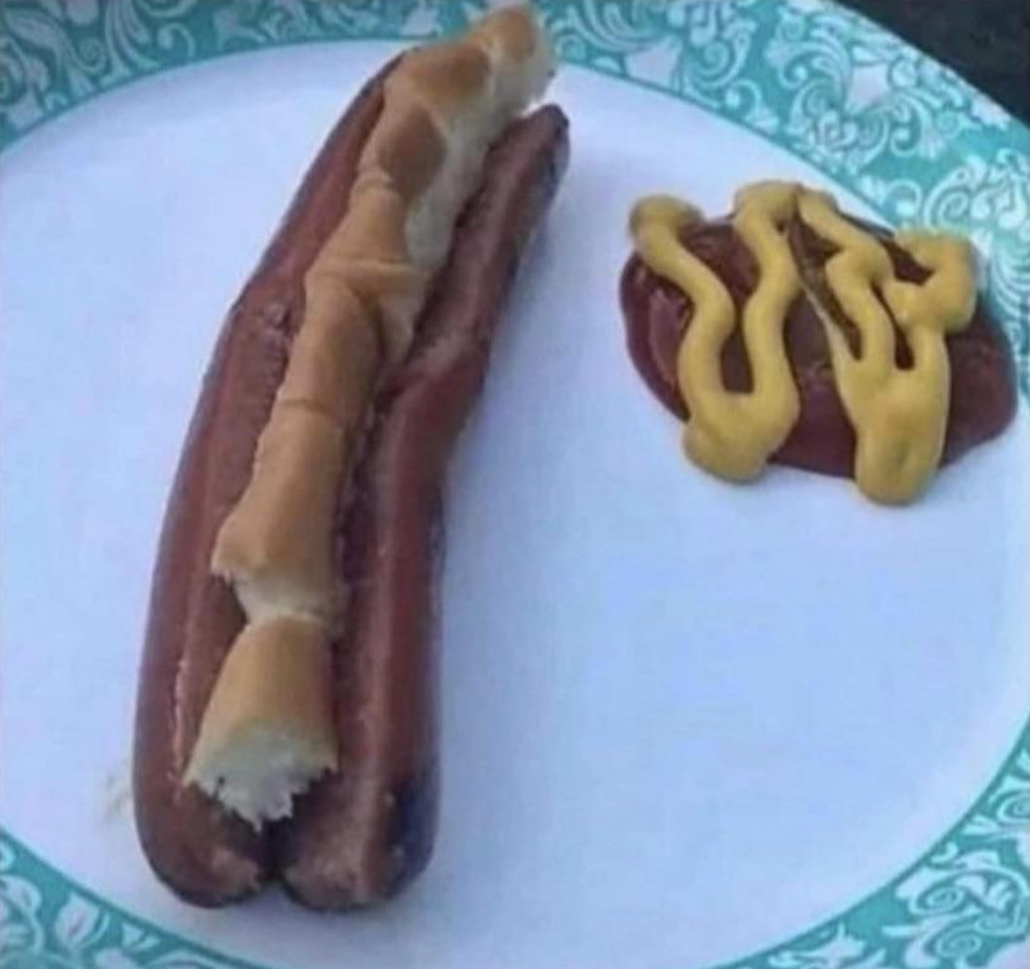 bun and sausage have switched places in a hot dog