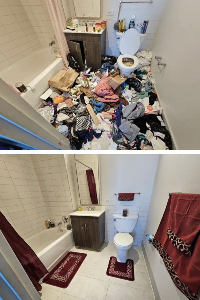 before and after of a bathroom cleaning