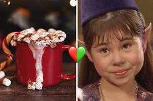 Hot chocolate spilling over cup and Judy from "The Santa Clause."