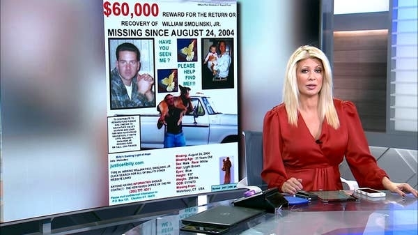 news anchor showing his missing person poster