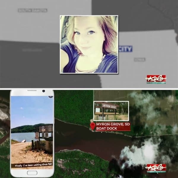 screenshot of the snapchat, and a photo of her on the news