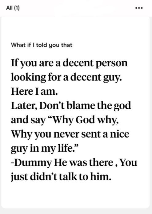&quot;Don&#x27;t blame the god and say, &#x27;Why god why, why you never sent a nice guy in my life&quot;