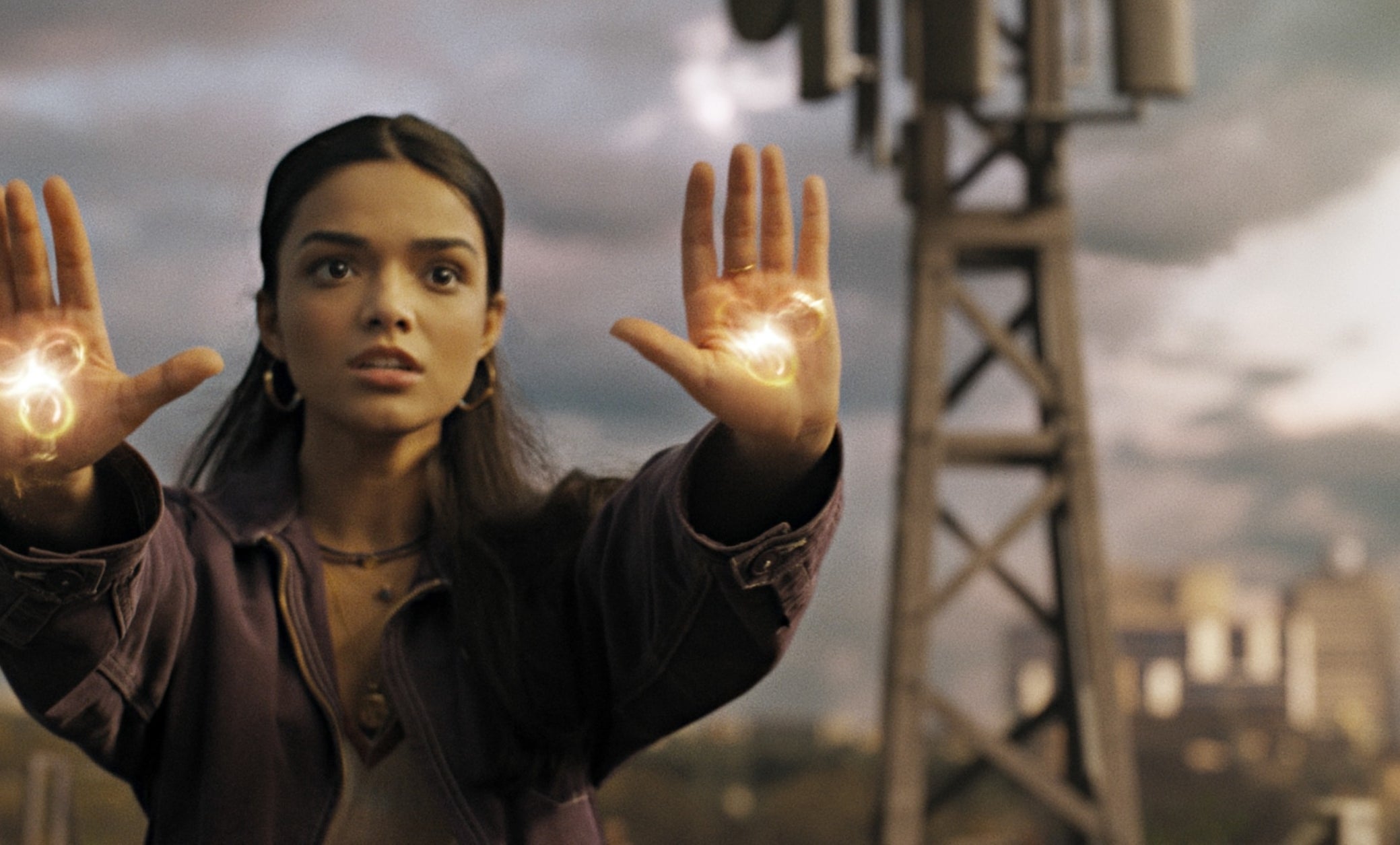 closeup of her with her hands out to use her powers