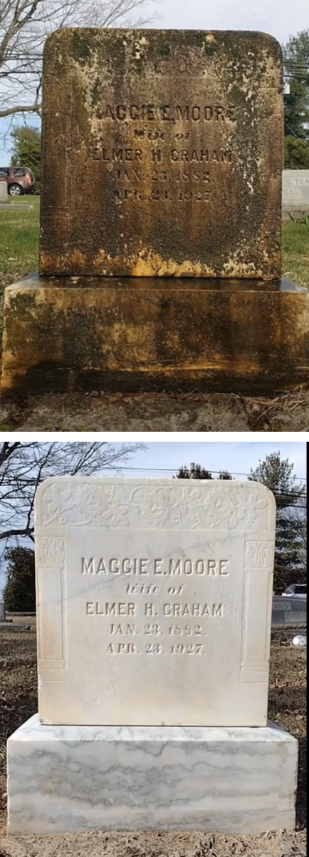 a dirty grave stone vs. a clean one
