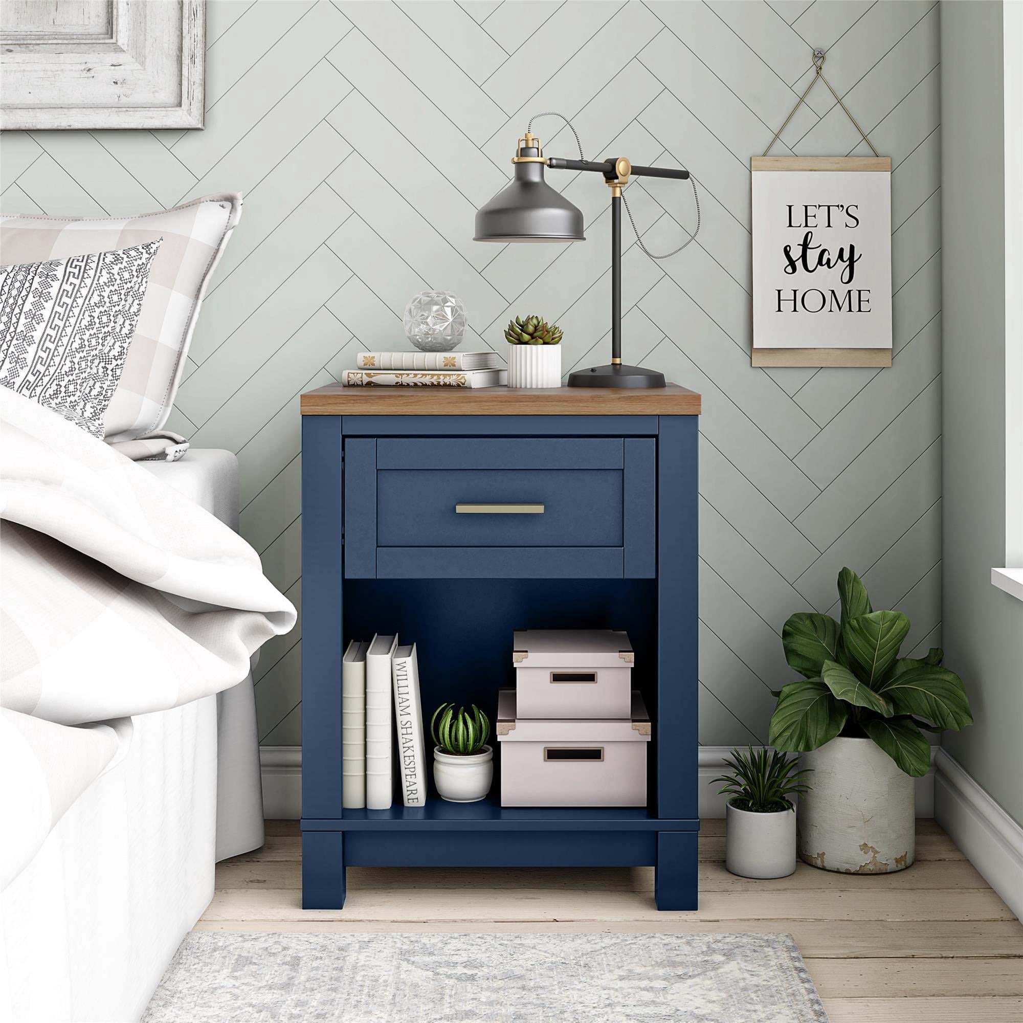the nightstand in blue