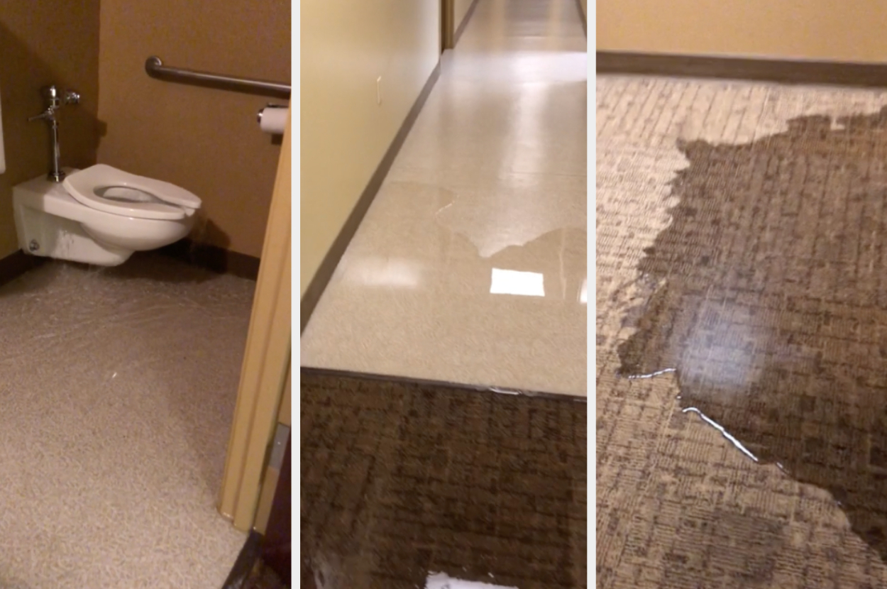 Someone flushed the toilet and it caused a large water spill in the building at work