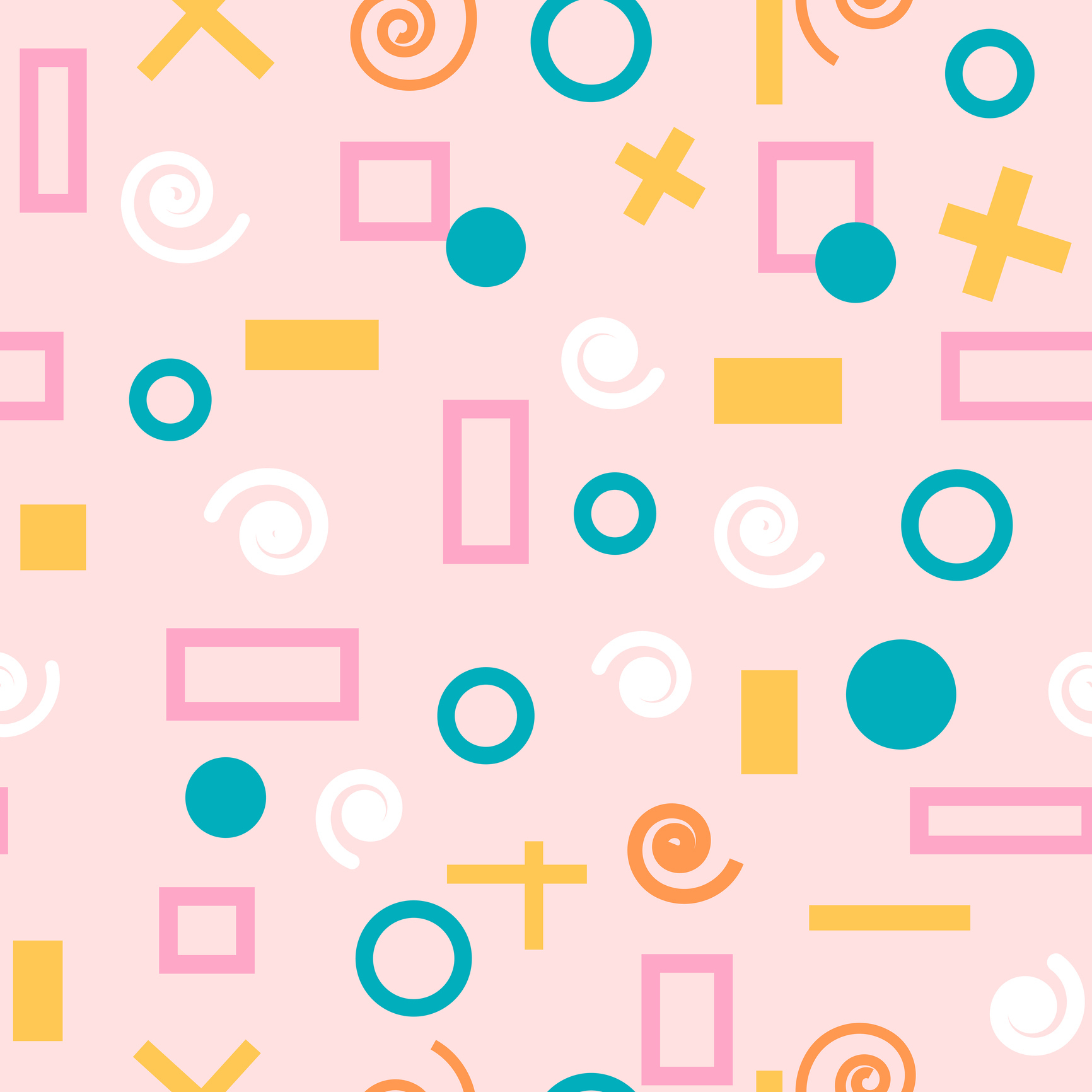 Geometric patterns in pink, turquoise, yellow, and white colors