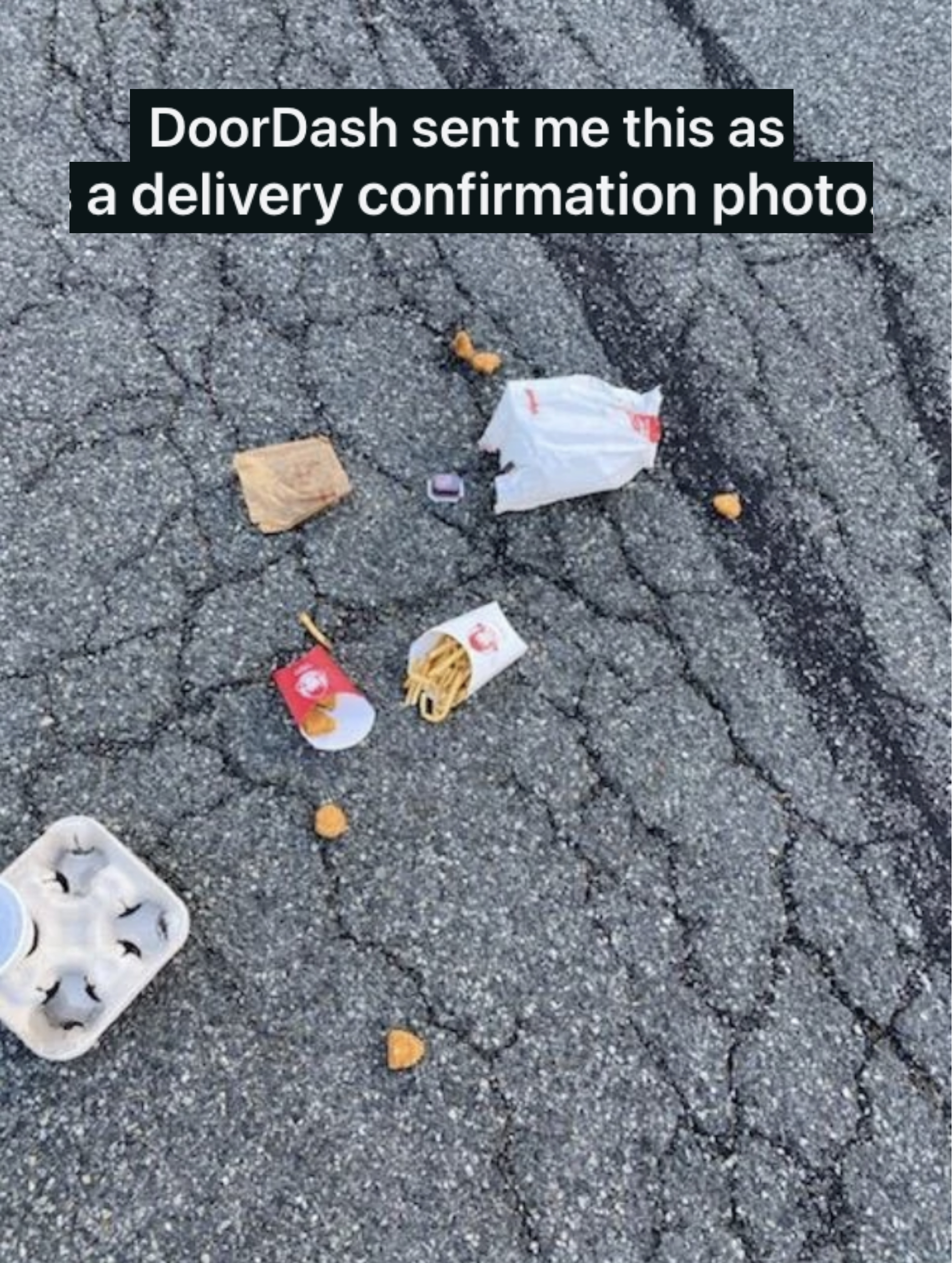 Spilled fast food on the gravel
