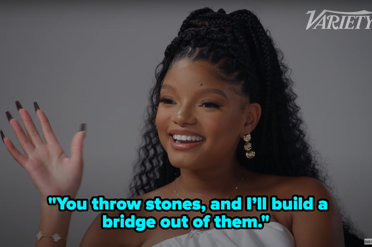 Halle smiling and saying, &quot;You throw stones, and I&#x27;ll build a bridge out of them&quot;