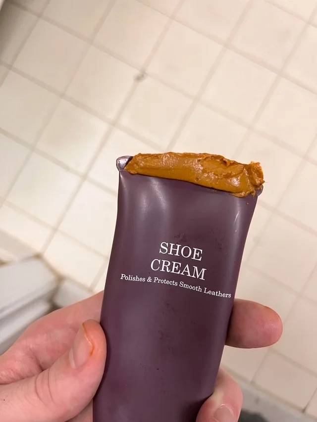 a tube of light brown shoe cream