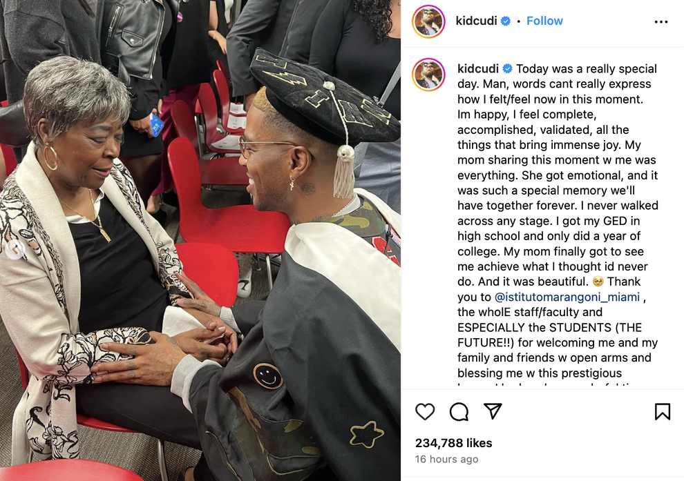 Kid Cudi Receives Honorary Master’s Degree From Miami Fashion Institute