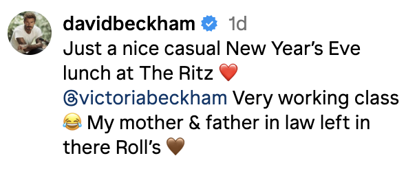Screenshot of David Beckham&#x27;s Instagram caption