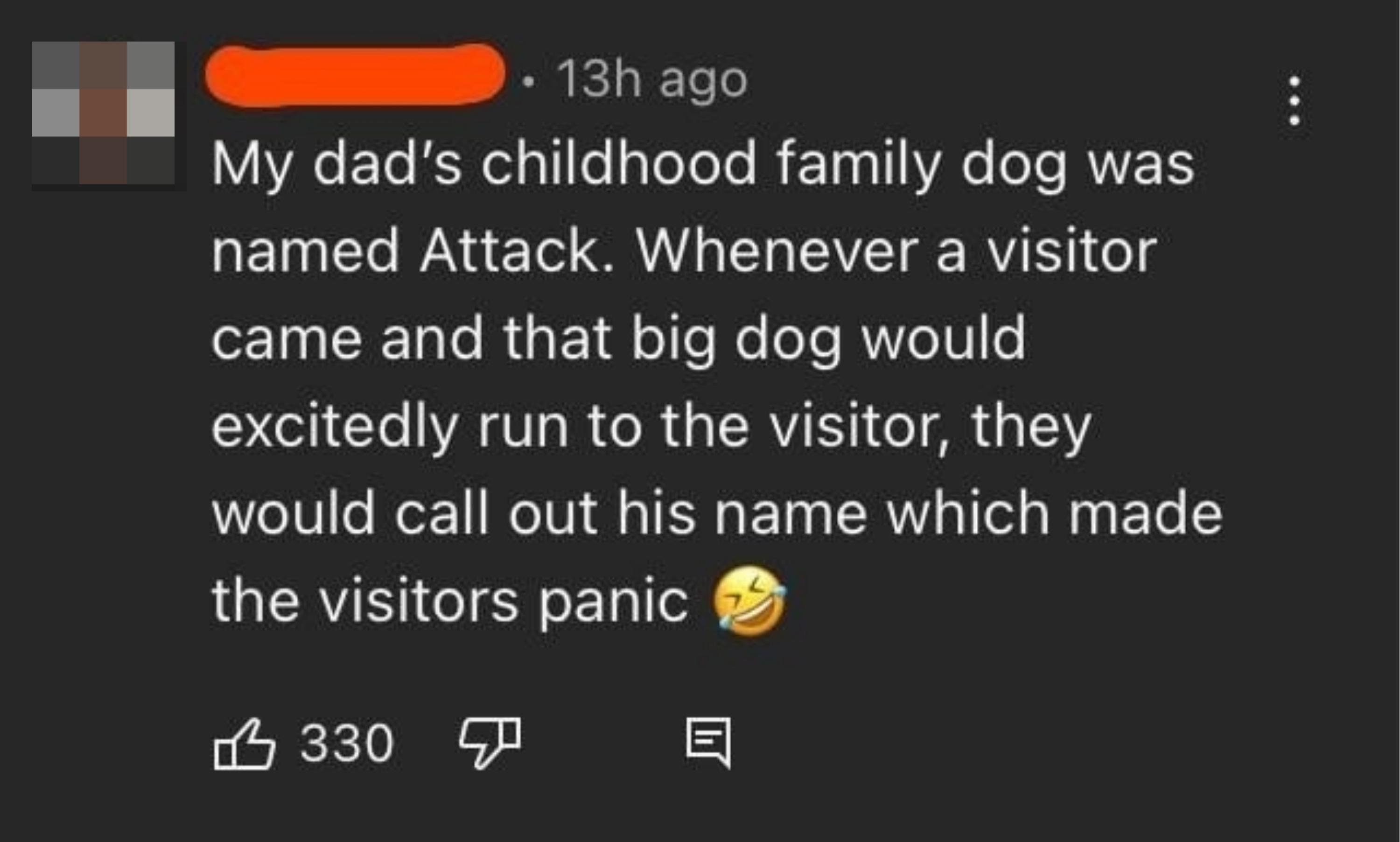 dad&#x27;s childhood dog was named attack