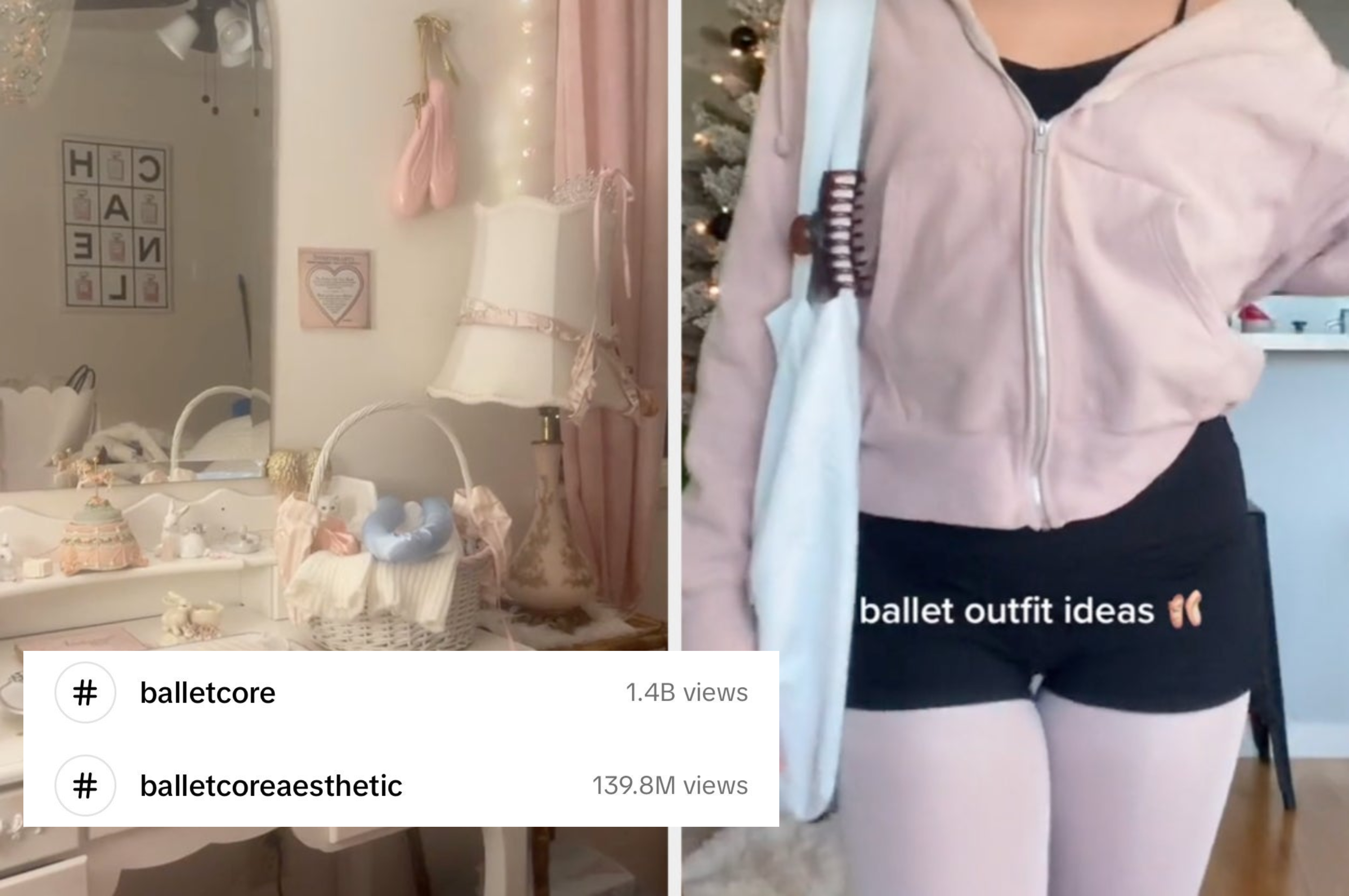 pink themed vanity in a bedroom and someone dressed in a ballet outfit