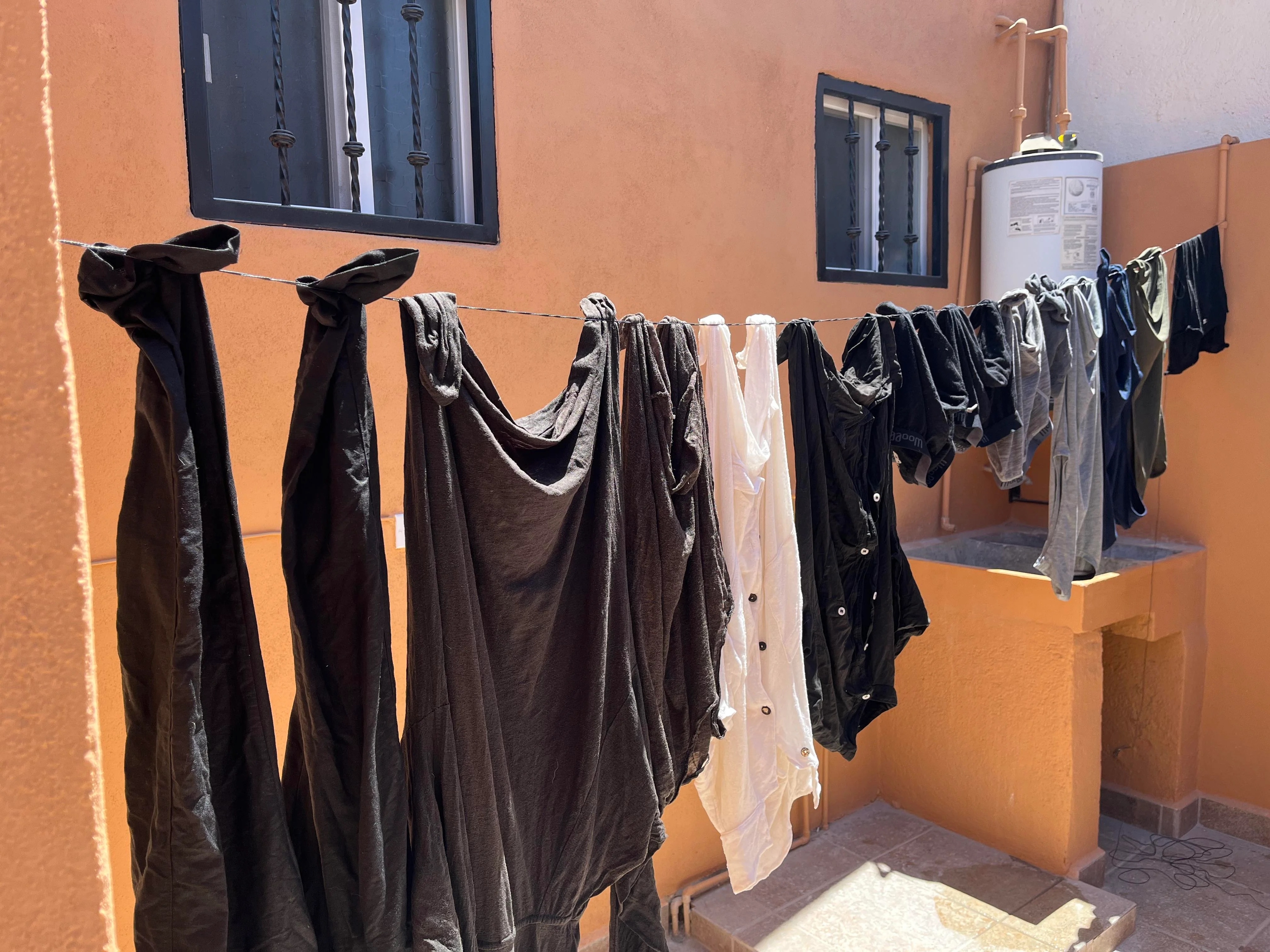 Clothing hanging outside on a clothesline