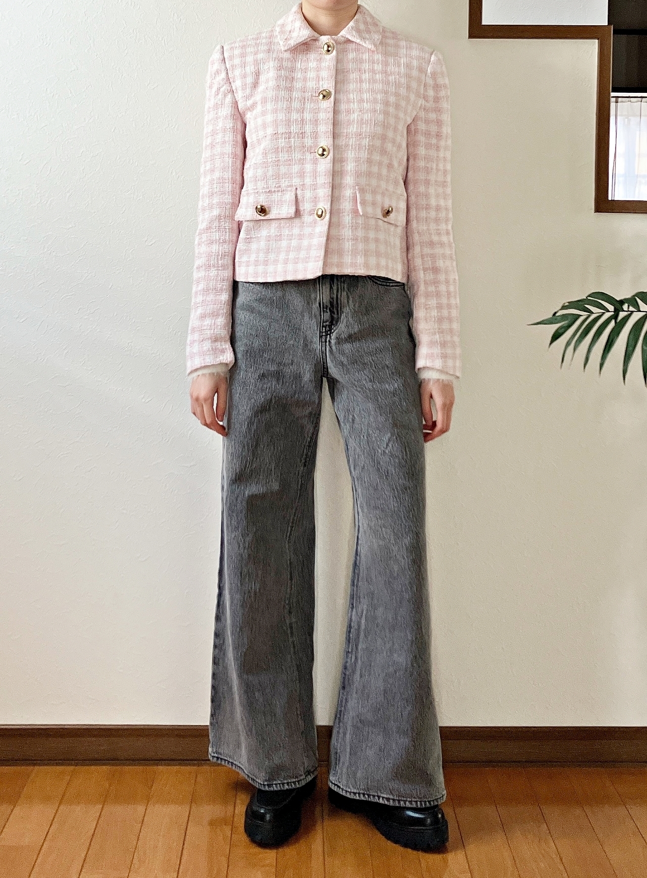 ZARA - 【オシャレ☆ZARA】ピンク グレー チェックジャケット
