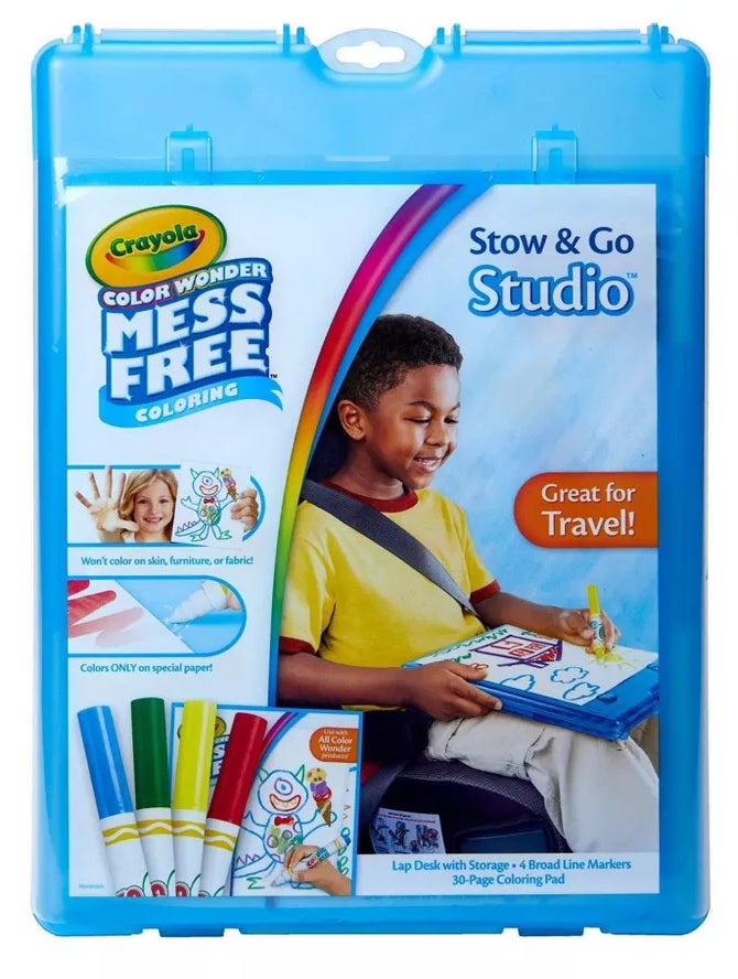 Blue plastic container for Crayola marker set