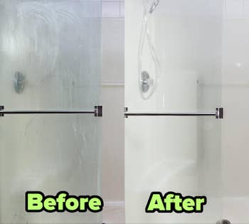 a shower before and after using cleaner