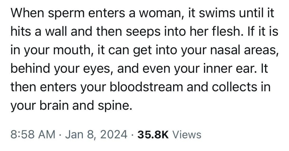 "it swims until it hits a wall and then seeps into her flesh."