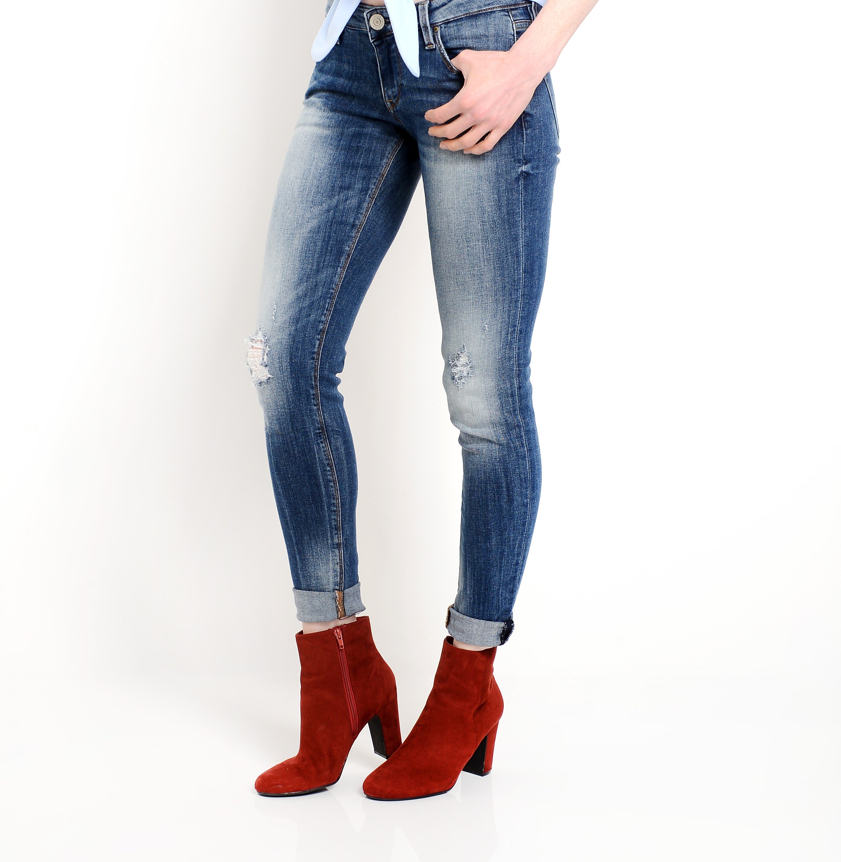 A pair of skinny jeans and booties