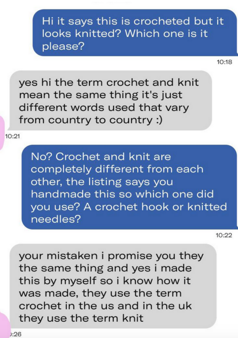&quot;the term crochet and knit mean the same thing&quot;
