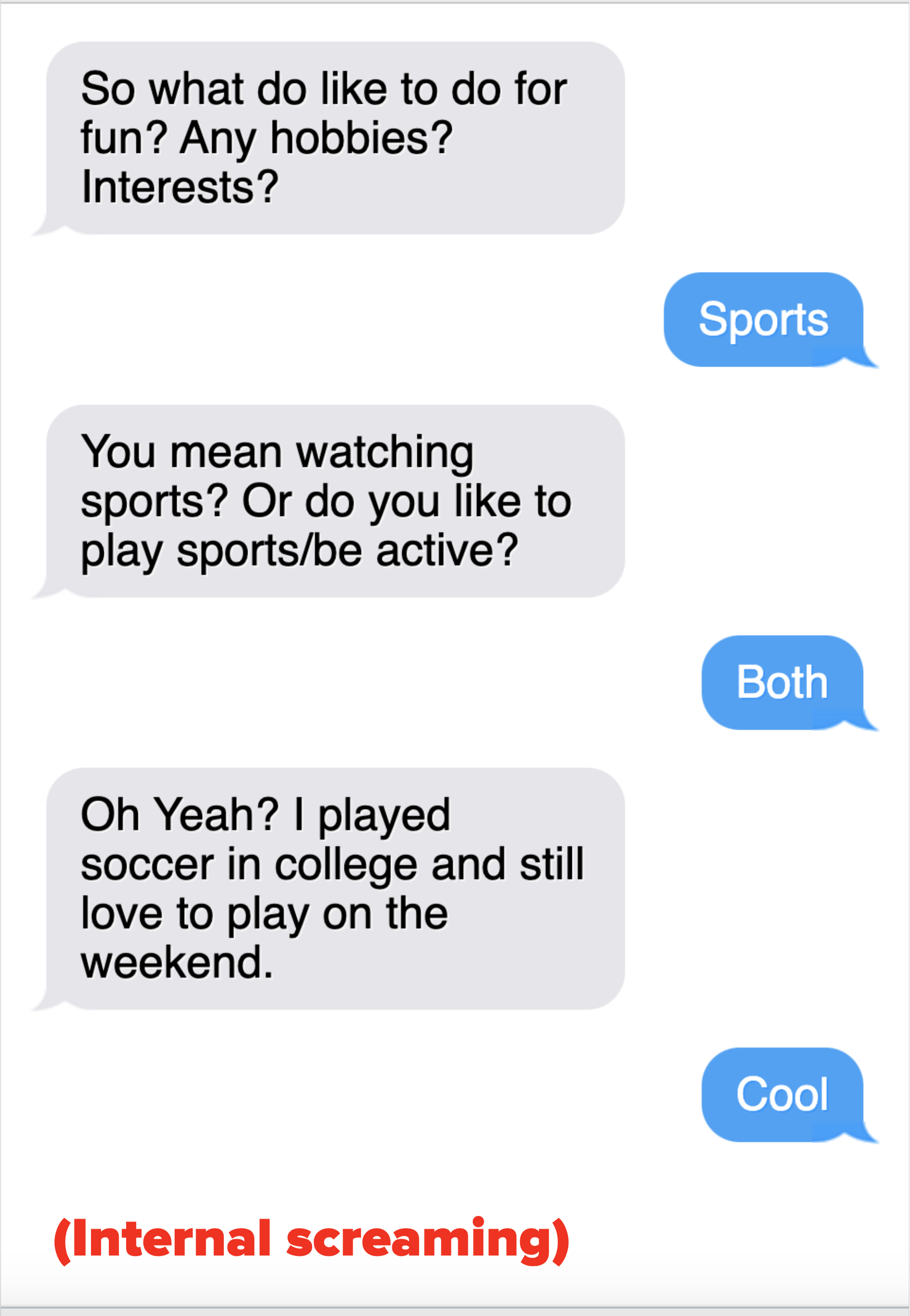 guy giving only one word answers in a convo