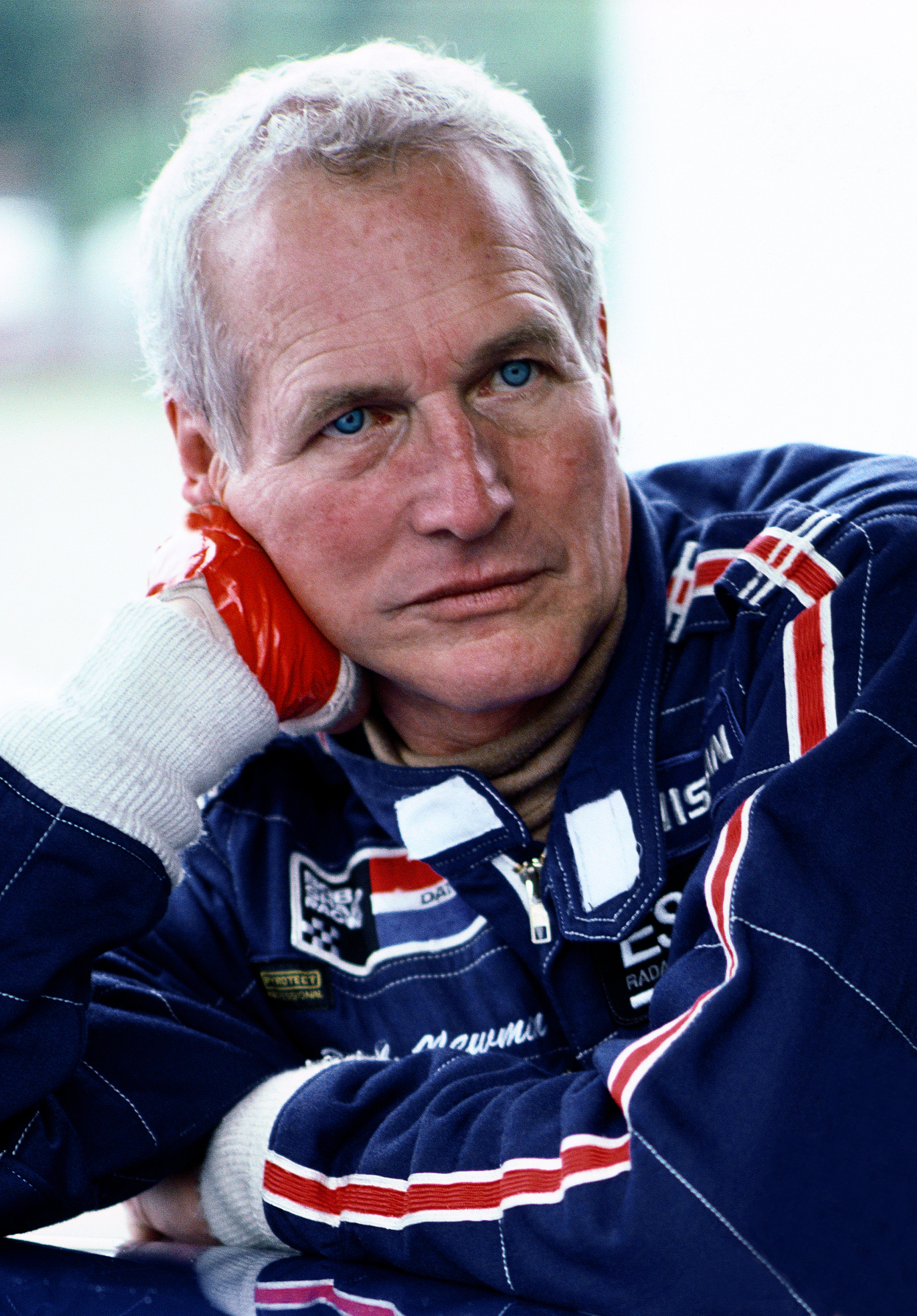 Close-up of Paul in a racing uniform