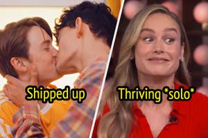 Kissing on "Heartstopper" and Brie Larson making a surprised face.