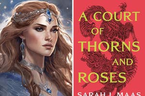 A beautiful AI fae and the cover of "ACOTAR."