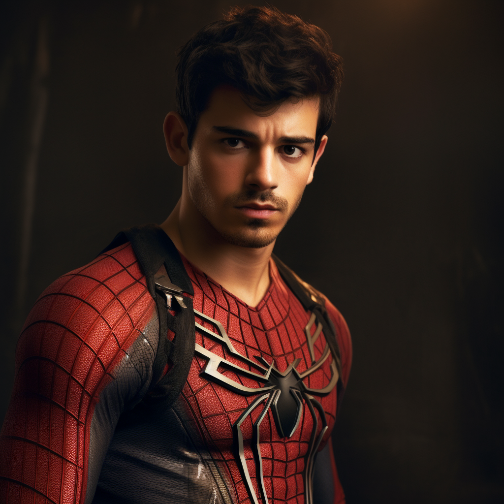 mashup of his face and he&#x27;s wearing the spiderman uniform