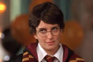 Tina Fey dressed as Harry Potter.