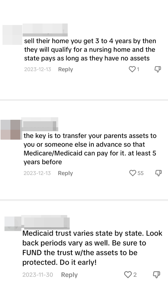 TikTok comments talk about Medicaid and nursing homes