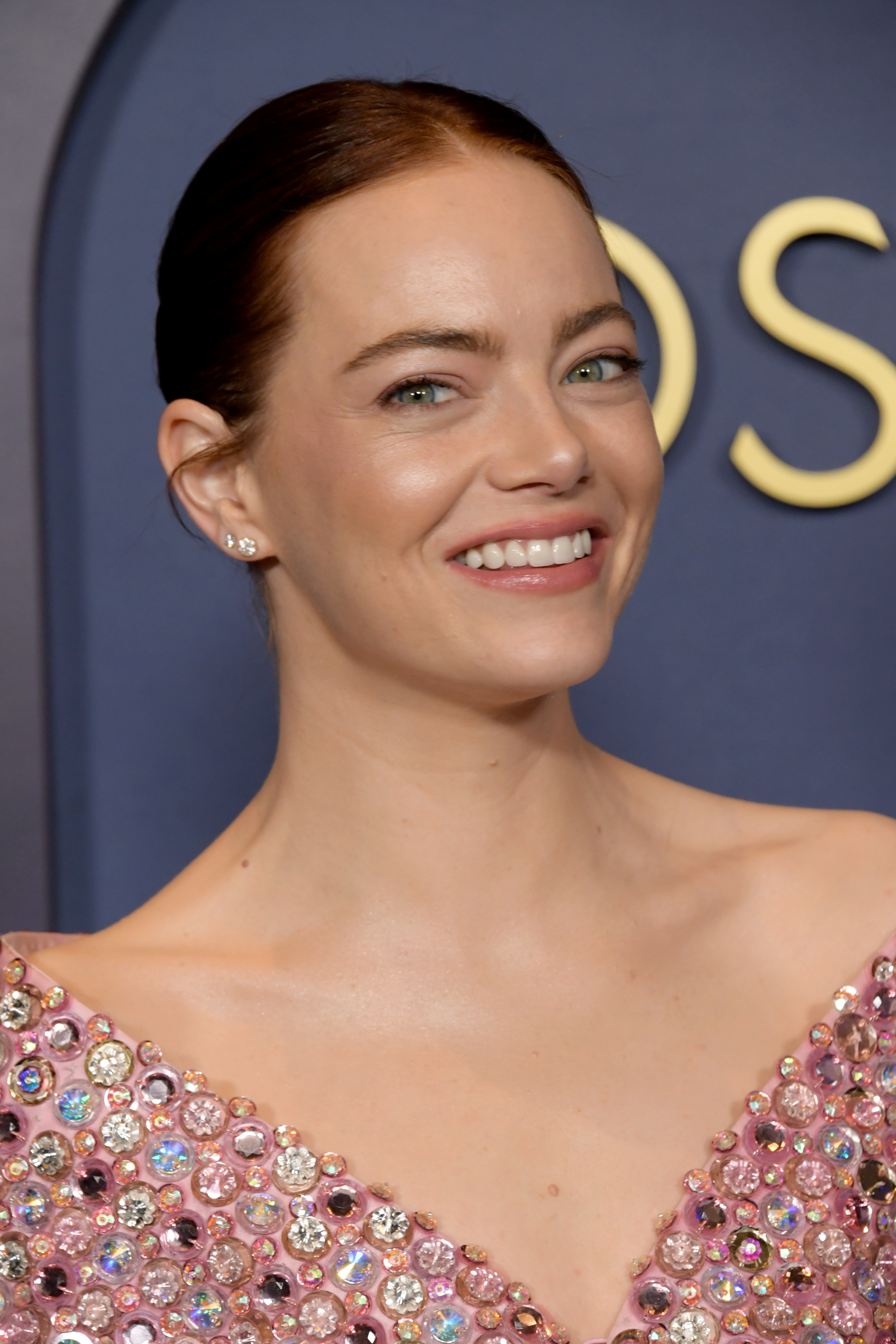 Closeup of Emma Stone on the red carpet