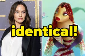 angelina jolie and her fish character in shark tale