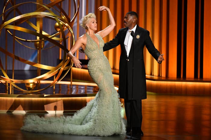 Hannah Waddingham and Colman Domingo presenting at the Emmys