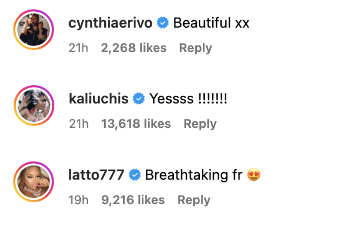 Kali Uchis said, &quot;Yessss !!!!!!!&quot; and Latto said, &quot;Breathtaking fr&quot;