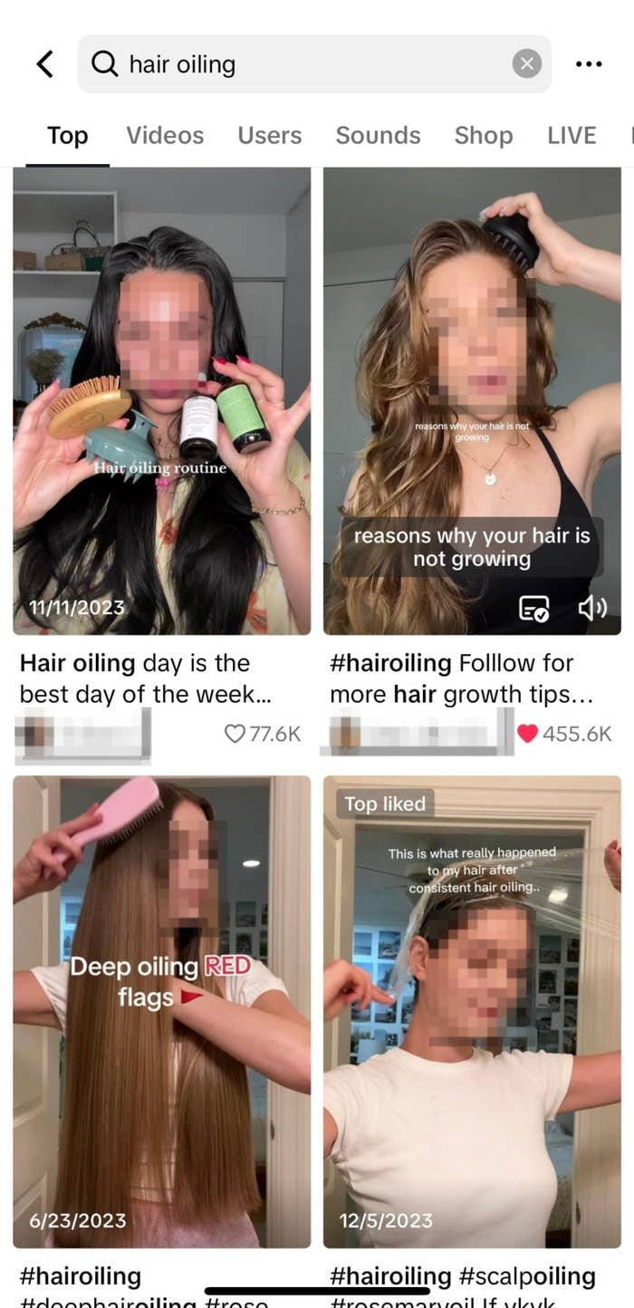 images of people hair oiling on tiktok