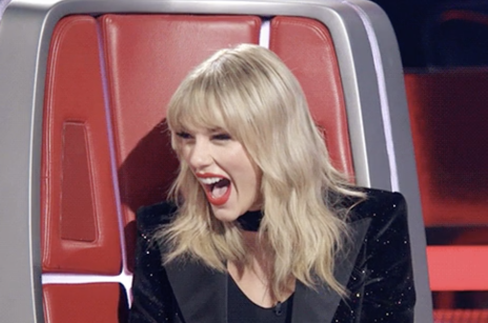 Closeup of Taylor Swift laughing