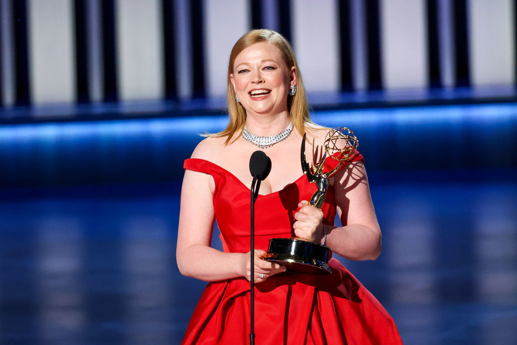 Sarah Snook onstage with her Emmy