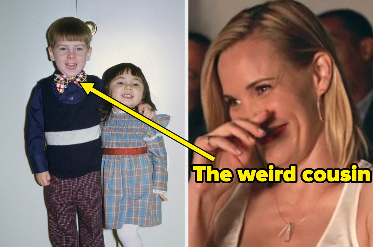 two kids with one labeled "the weird cousin" and laughing reaction