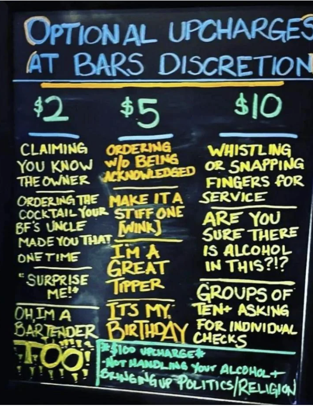 A bar menu