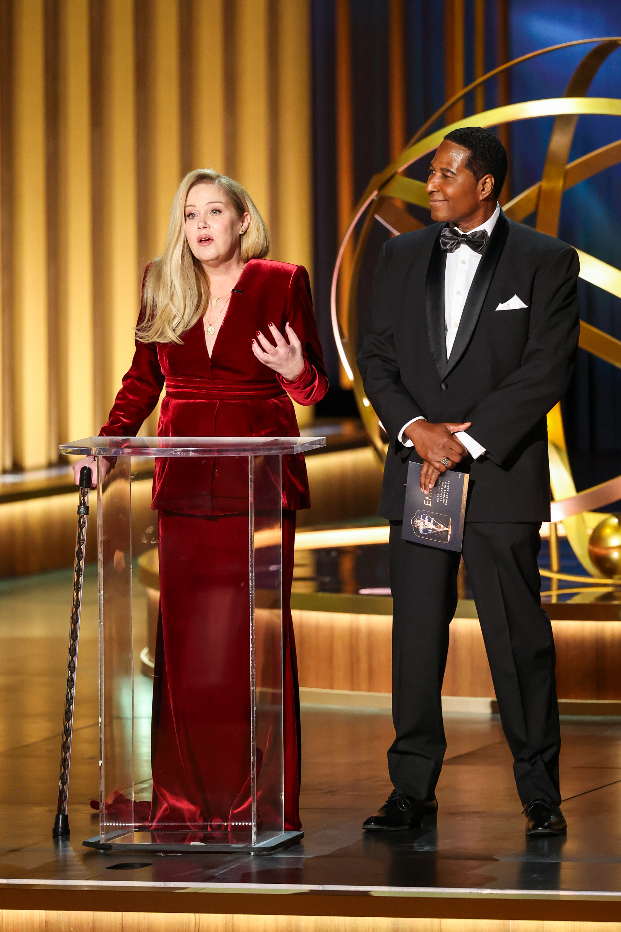 Christina Applegate onstage at the Emmys