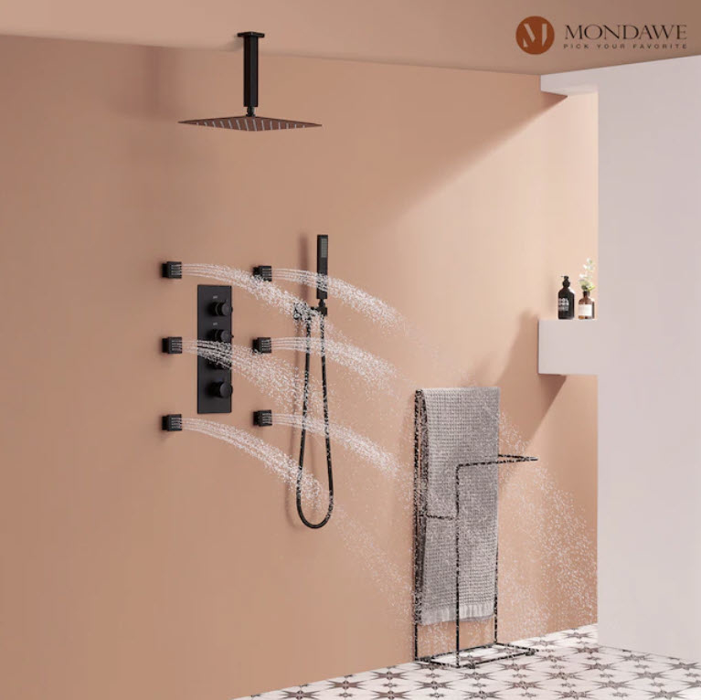 waterfall shower with six other spouts and controller