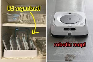 A lid organizer/A robotic mop