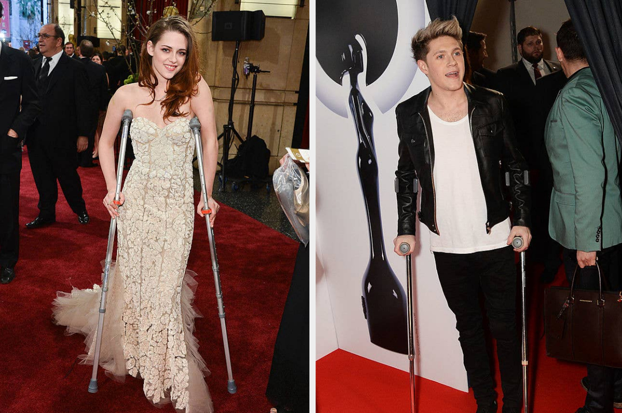 15 Times Celebs Wore Casts, Slings, And Crutches On The Red Carpet (And Why)